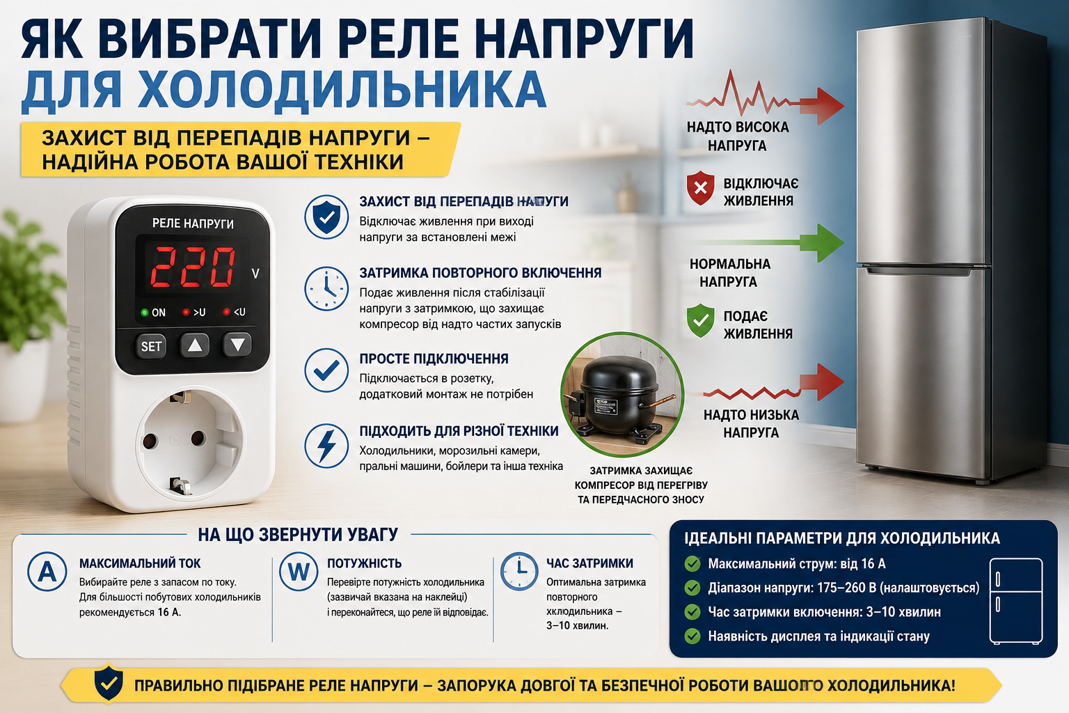 как выбрать реле напряжения для холодильника